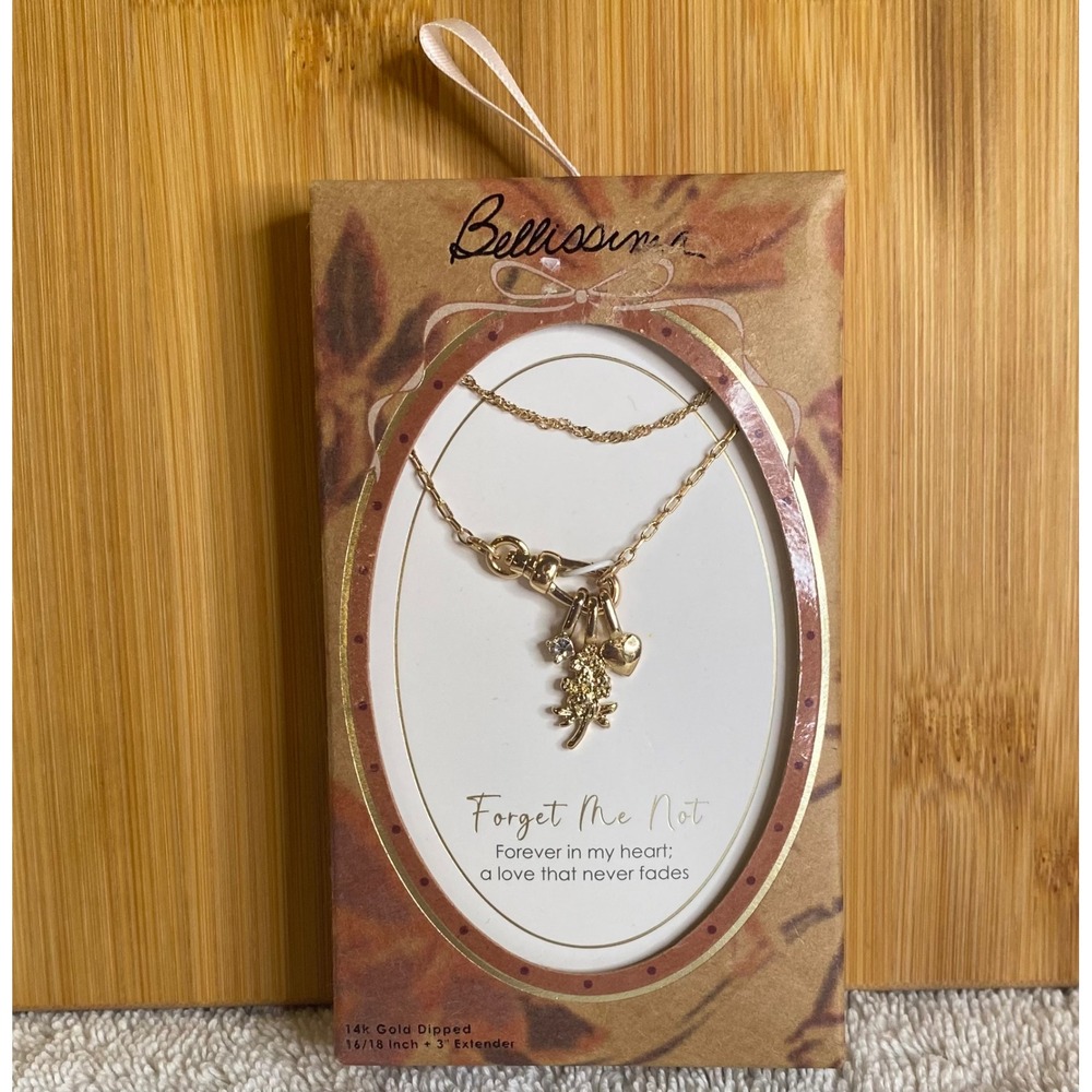 Bellissima Forget Me Not 14k Gold Dipped Layered Charm Necklace Heart Flower NWT